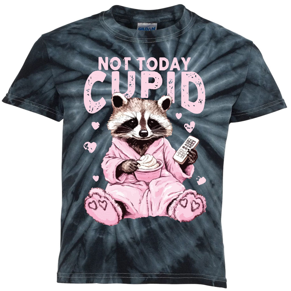 Not Today Cupid Funny Racoon Valentines Day Kids Tie-Dye T-Shirt