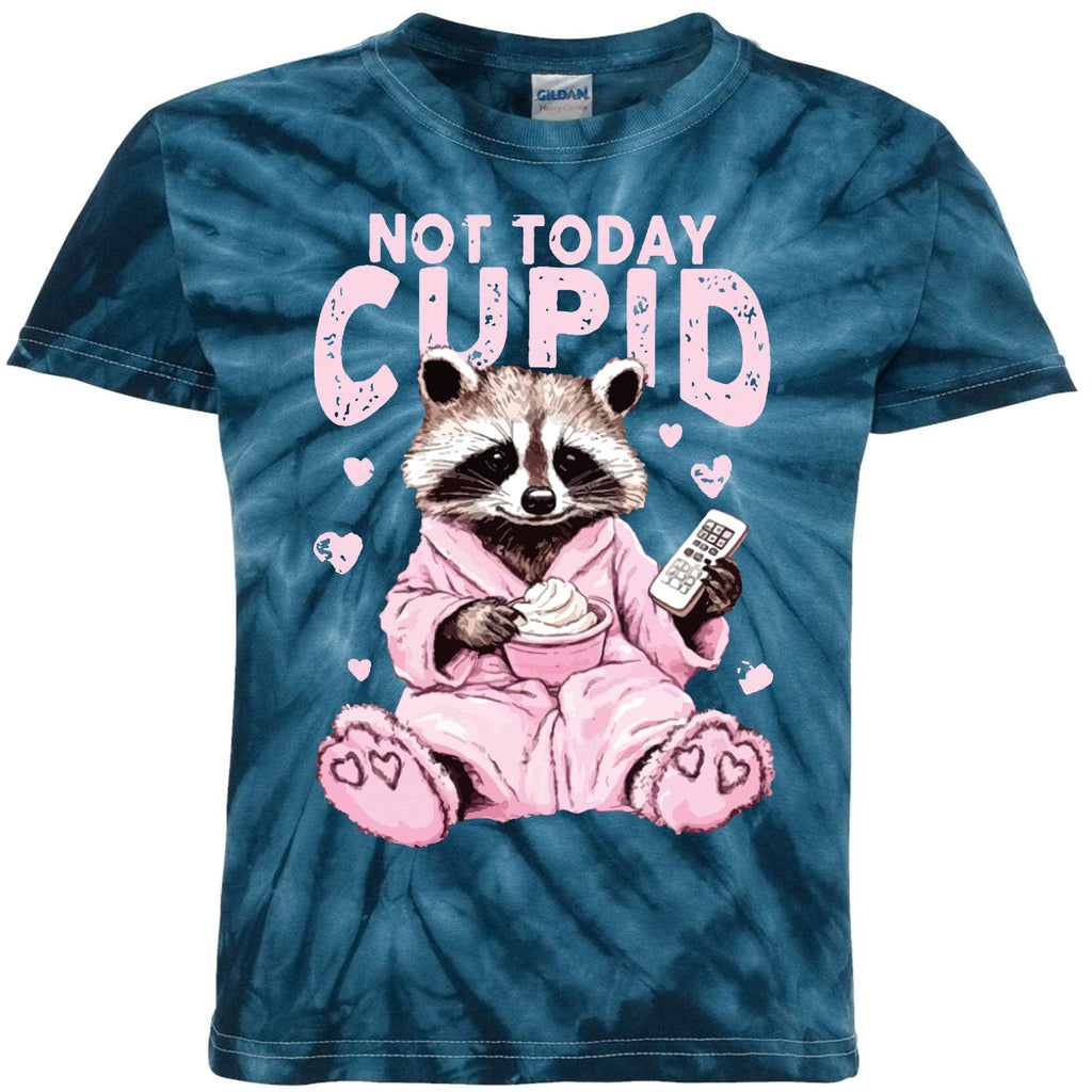 Not Today Cupid Funny Racoon Valentines Day Kids Tie-Dye T-Shirt