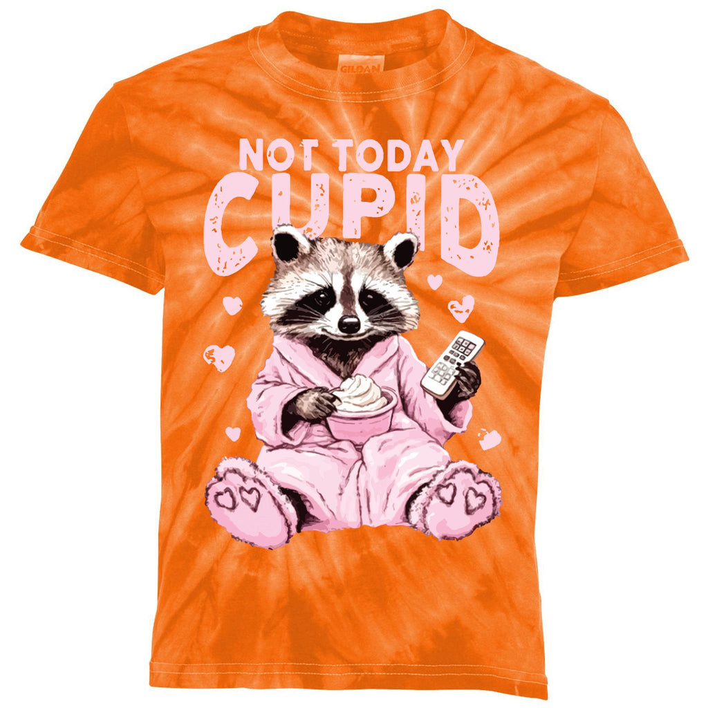 Not Today Cupid Funny Racoon Valentines Day Kids Tie-Dye T-Shirt