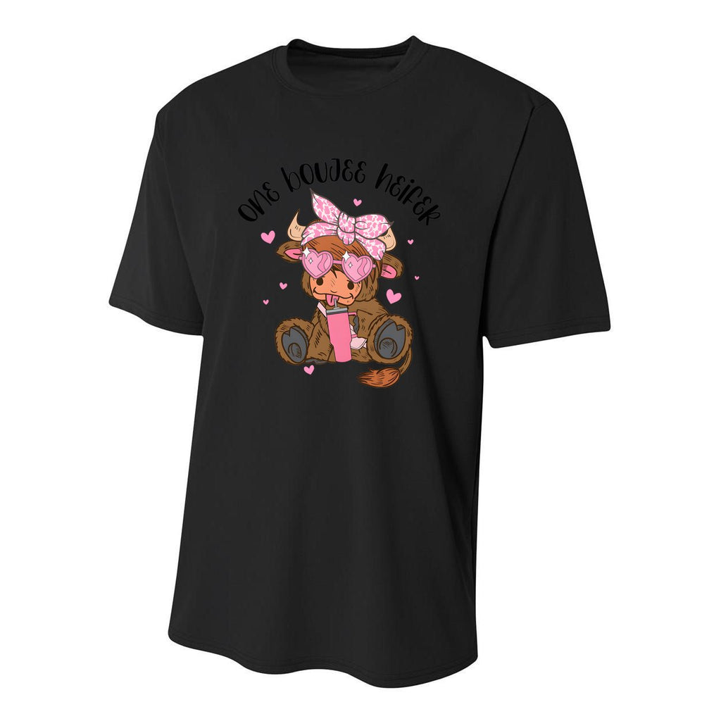 One Boujee Heifer Highland Cow Valentine Youth Performance Sprint T-Shirt