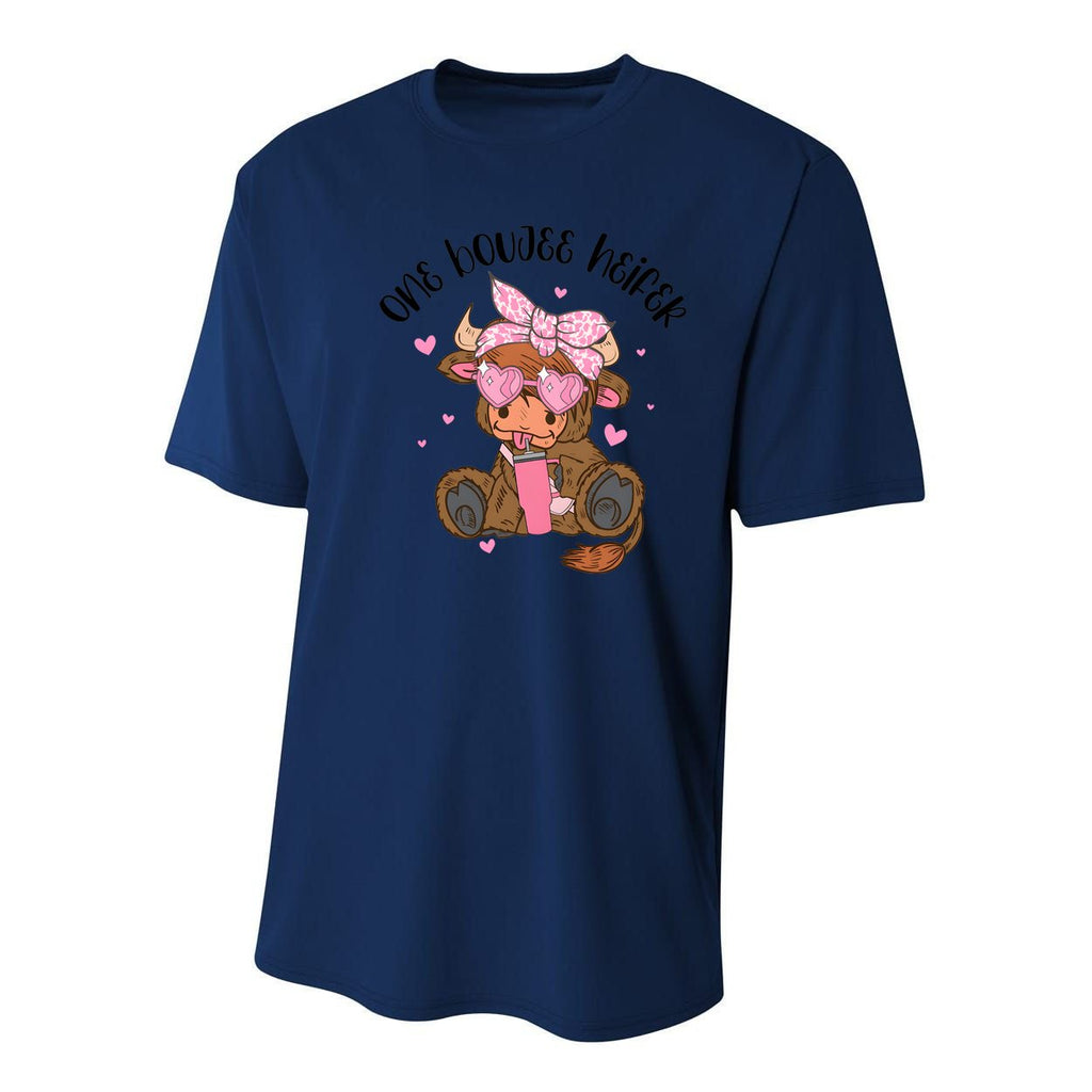 One Boujee Heifer Highland Cow Valentine Youth Performance Sprint T-Shirt