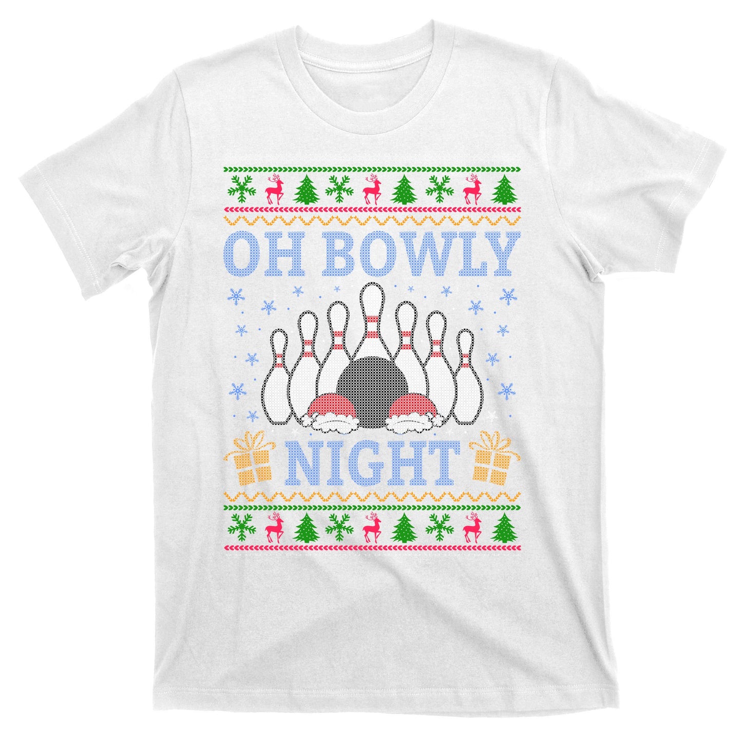 Oh Bowly Night Bowling Ugly Christmas T-Shirt
