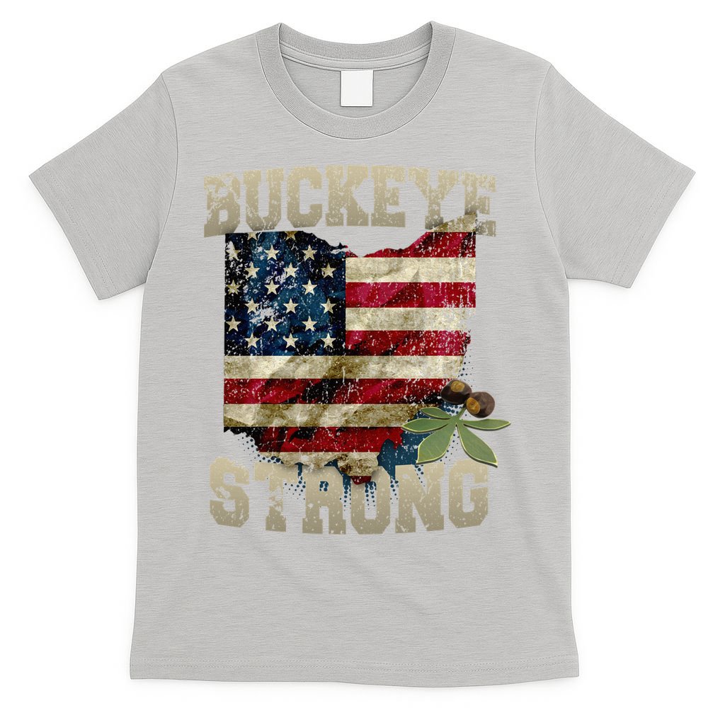 Ohio Buckeye Strong Ohio USA Flag Overlay T-Shirt