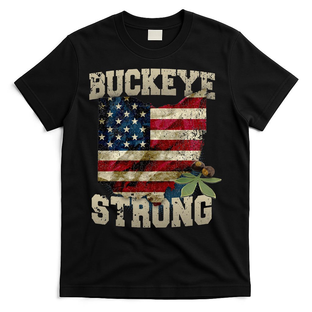 Ohio Buckeye Strong Ohio USA Flag Overlay T-Shirt