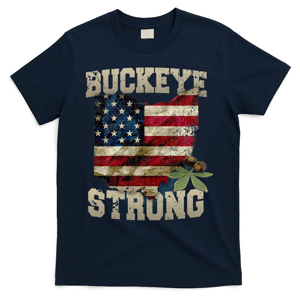 Ohio Buckeye Strong Ohio USA Flag Overlay T-Shirt