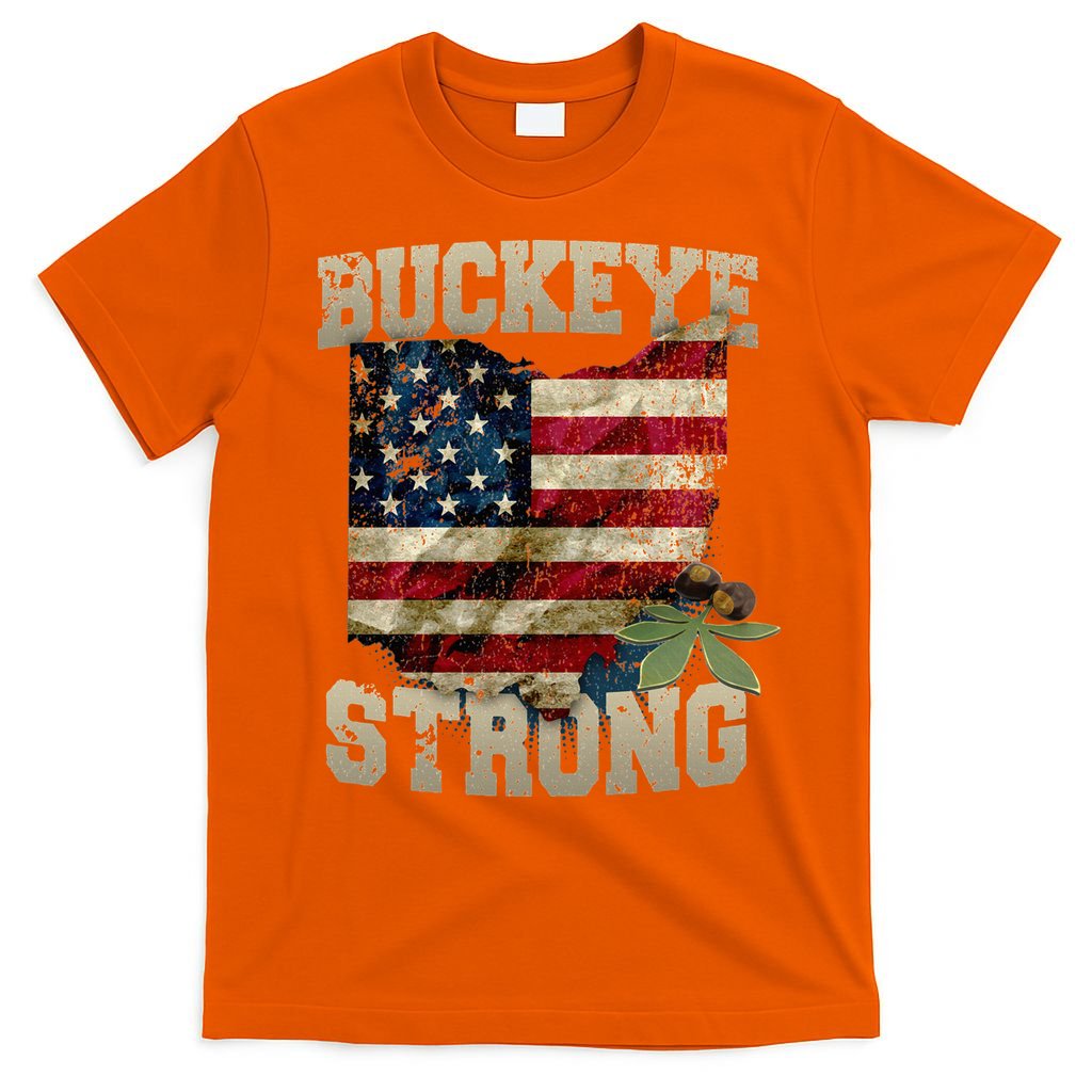 Ohio Buckeye Strong Ohio USA Flag Overlay T-Shirt