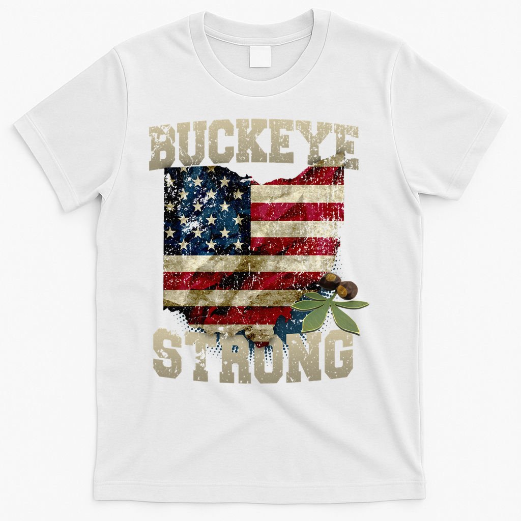 Ohio Buckeye Strong Ohio USA Flag Overlay T-Shirt