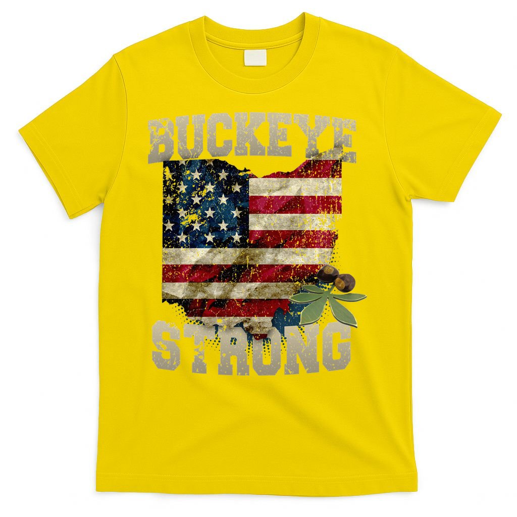Ohio Buckeye Strong Ohio USA Flag Overlay T-Shirt