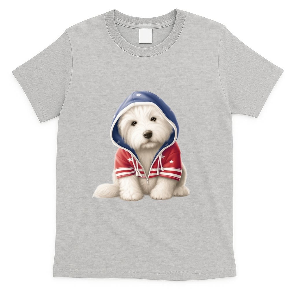 Old English Sheepdog Puppy USA Flag American Dogs 4th Of July T-Shirt