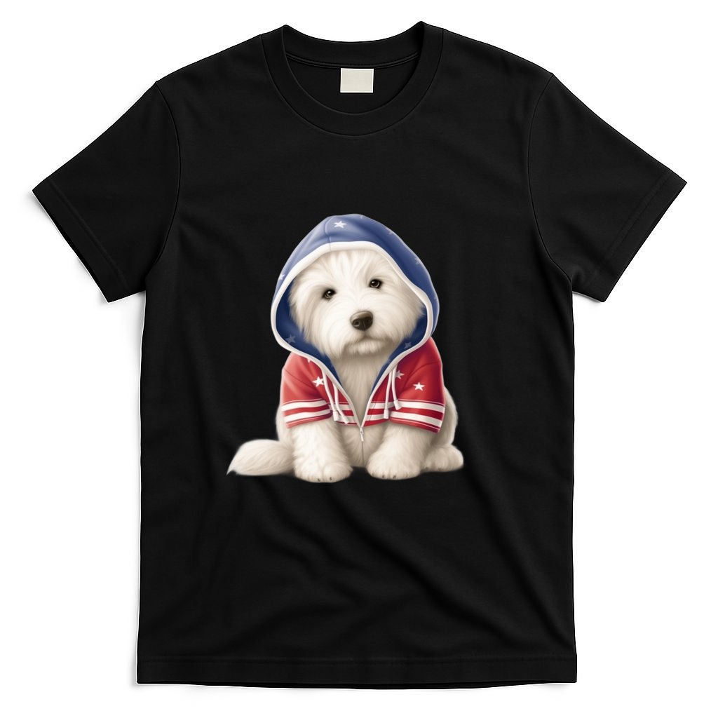 Old English Sheepdog Puppy USA Flag American Dogs 4th Of July T-Shirt