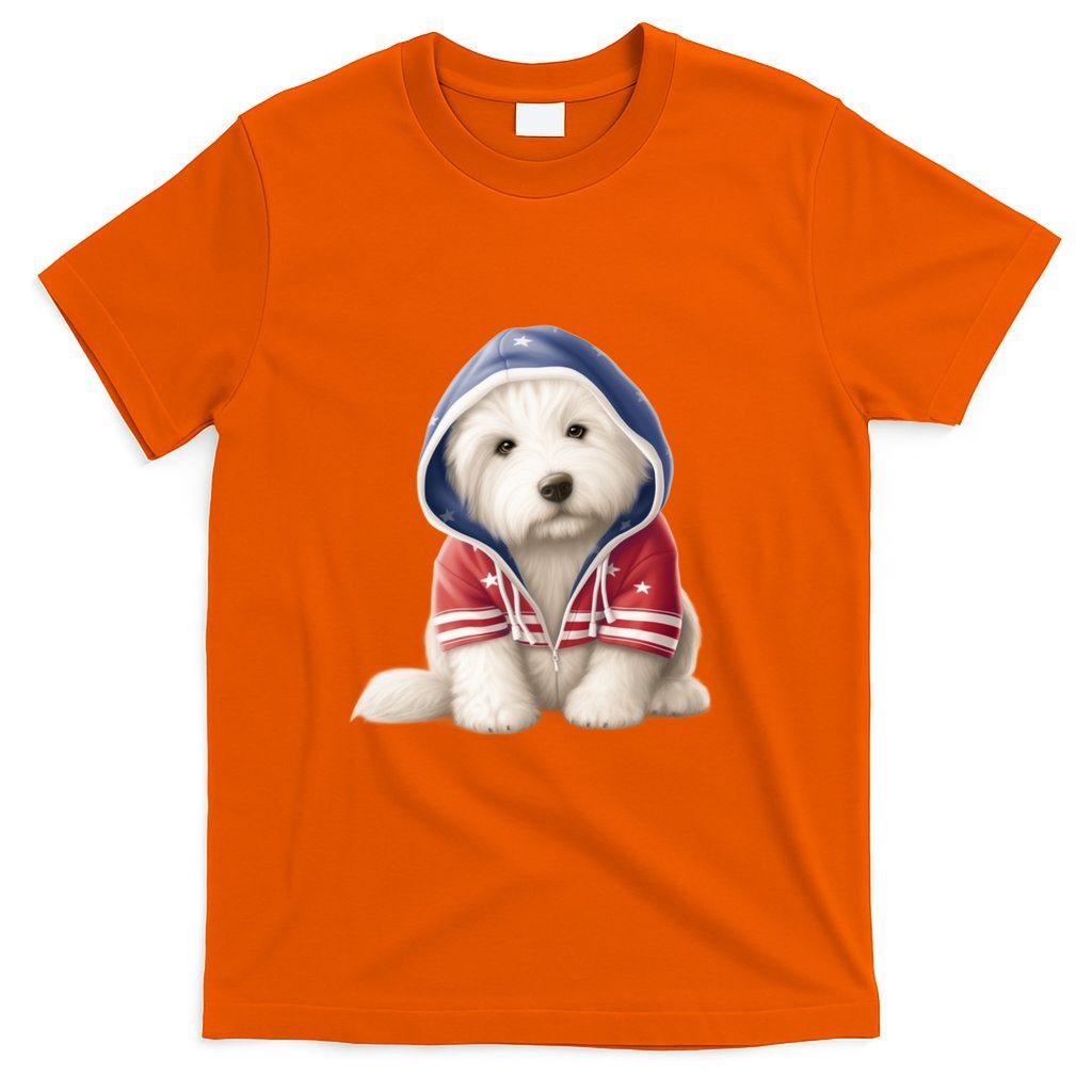 Old English Sheepdog Puppy USA Flag American Dogs 4th Of July T-Shirt