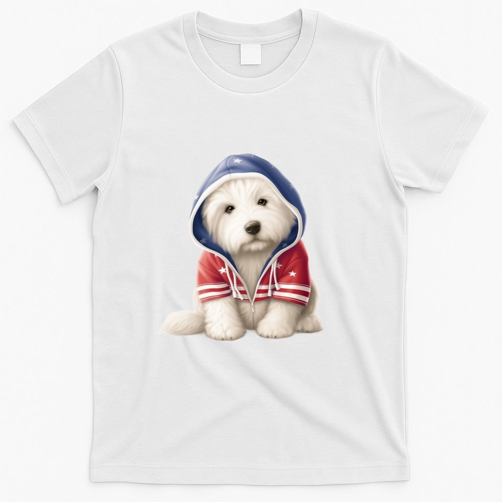 Old English Sheepdog Puppy USA Flag American Dogs 4th Of July T-Shirt