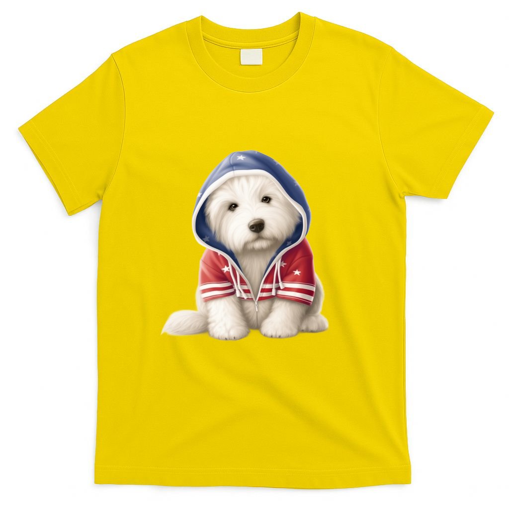 Old English Sheepdog Puppy USA Flag American Dogs 4th Of July T-Shirt