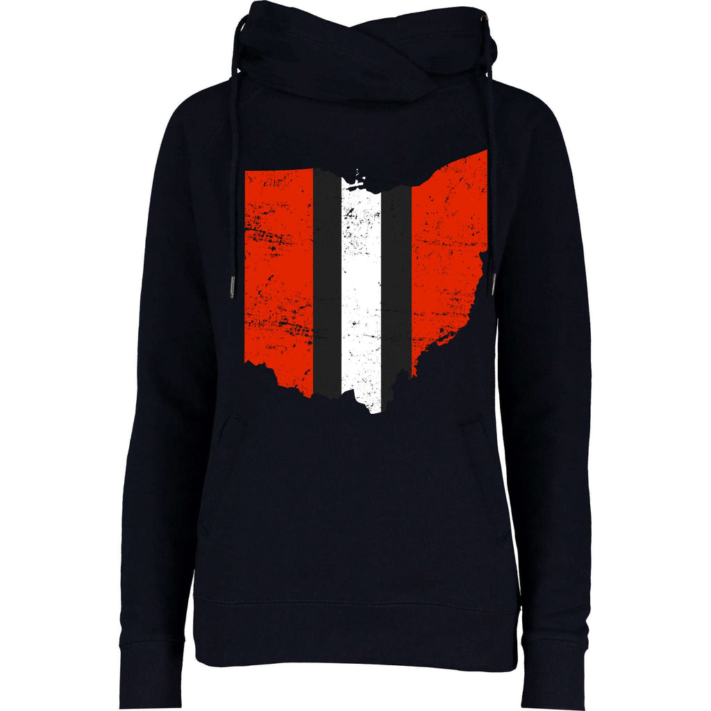 Ohio Cleveland Stripe Football Womens Funnel Neck Pullover Hood