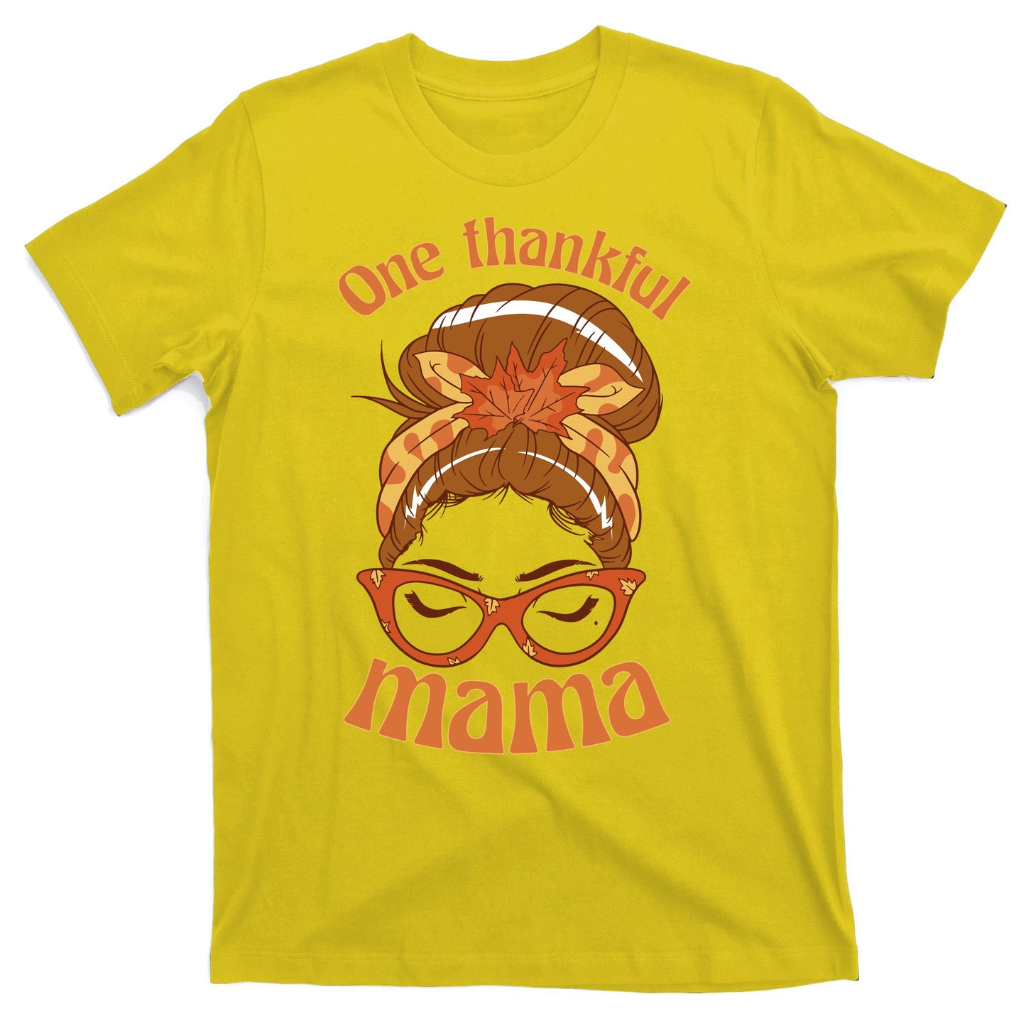 One Thankful Mama Autumn Festive Hair Bun T-Shirt