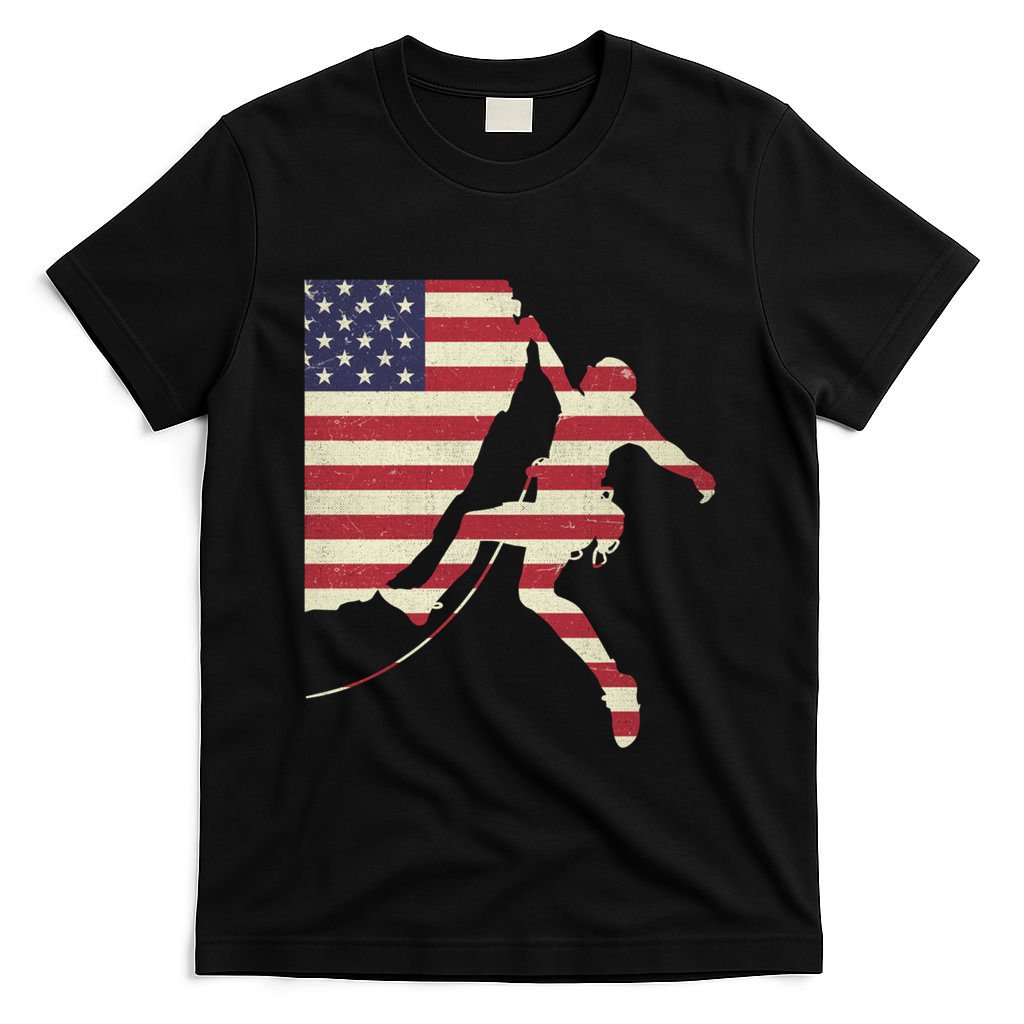 Patriotic 4th Of July American Usa Flag Rock Climbing Meaningful Gift T-Shirt