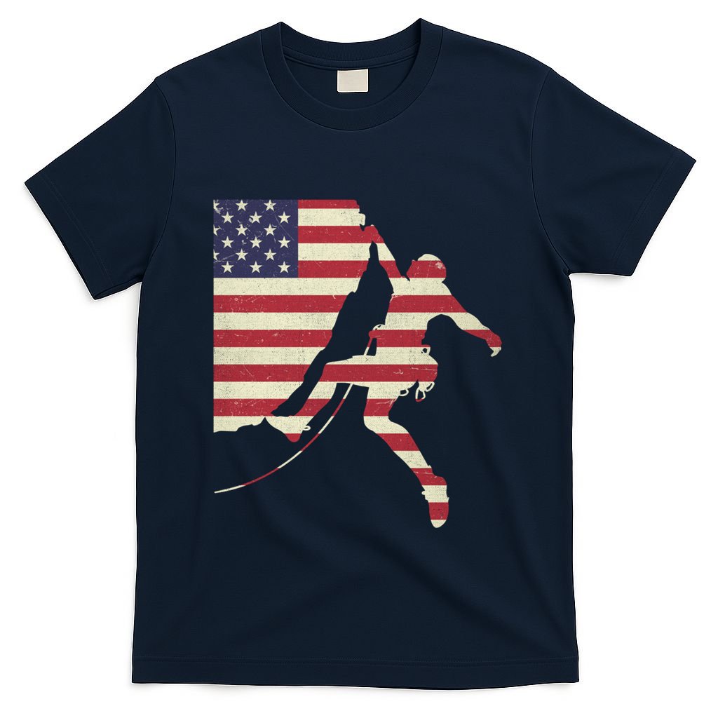 Patriotic 4th Of July American Usa Flag Rock Climbing Meaningful Gift T-Shirt