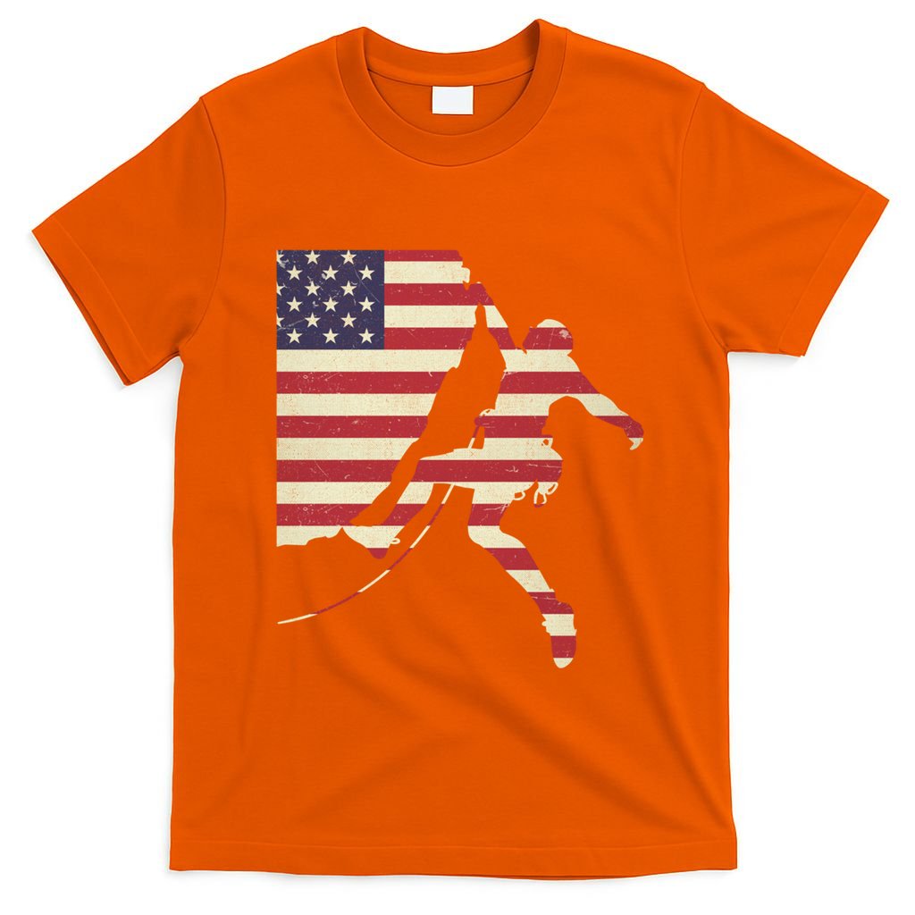 Patriotic 4th Of July American Usa Flag Rock Climbing Meaningful Gift T-Shirt