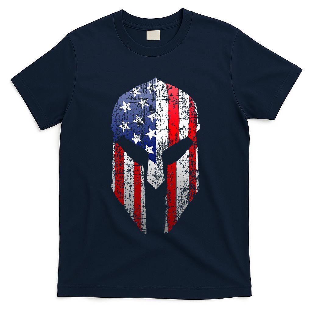 Patriotic American Spartan Warrior Usa Flag Helmet T-Shirt
