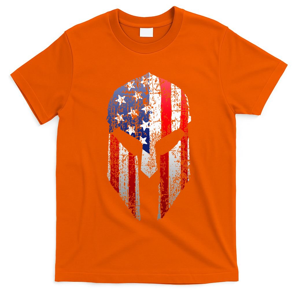 Patriotic American Spartan Warrior Usa Flag Helmet T-Shirt