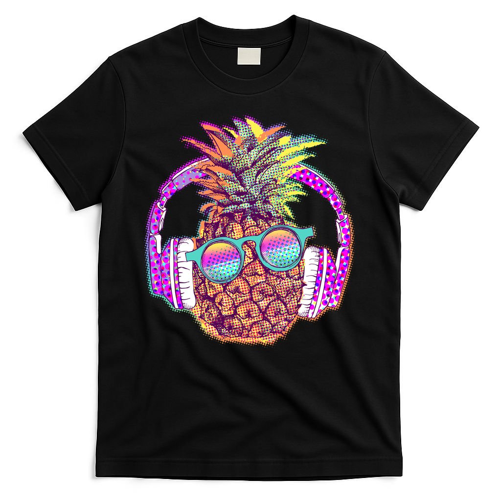 Pop Art Summer Time Headphones Pineapple T-Shirt