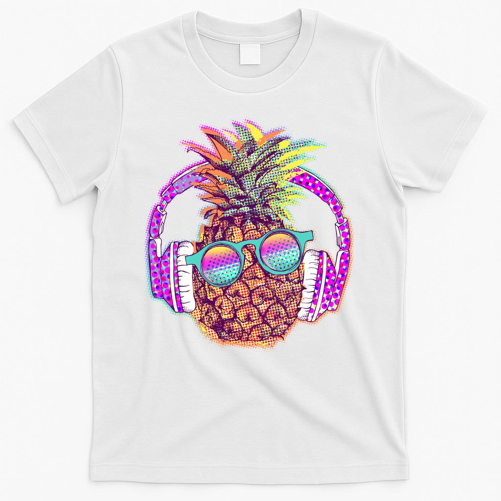 Pop Art Summer Time Headphones Pineapple T-Shirt
