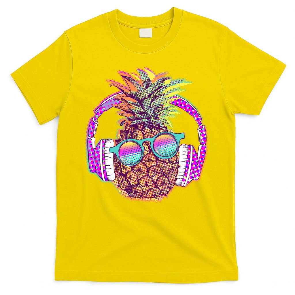 Pop Art Summer Time Headphones Pineapple T-Shirt