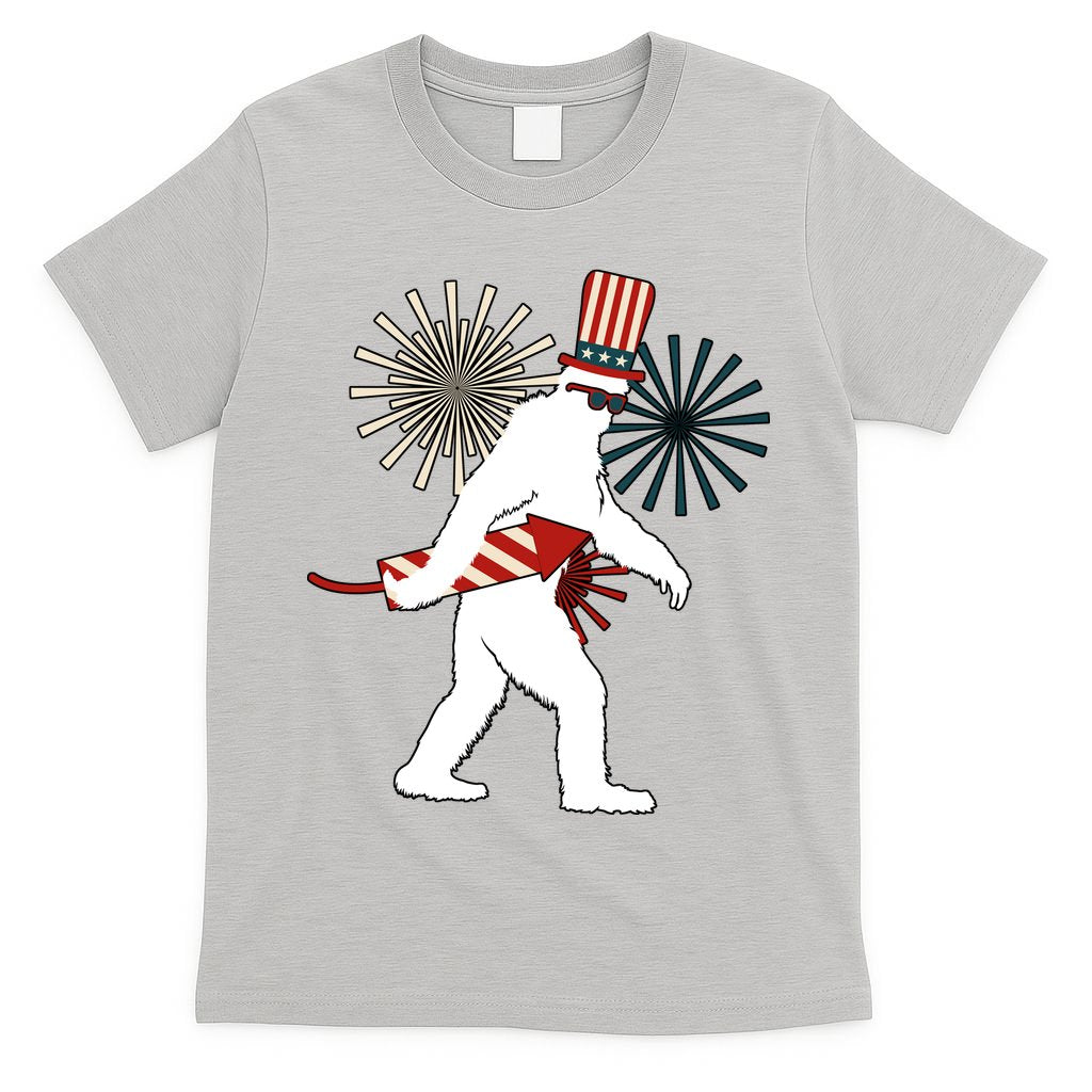 Patriotic Bigfoot Fireworks 4th of July T-Shirt