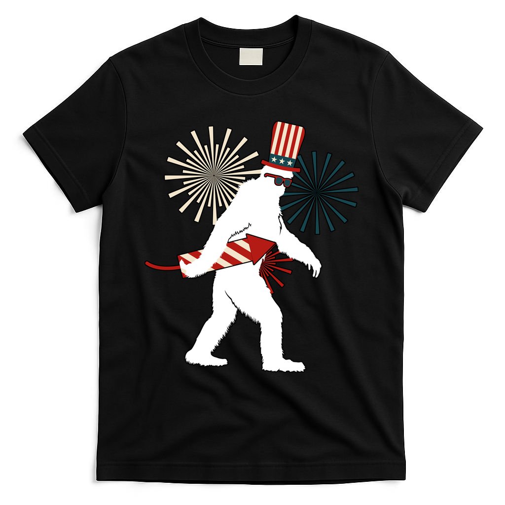 Patriotic Bigfoot Fireworks 4th of July T-Shirt