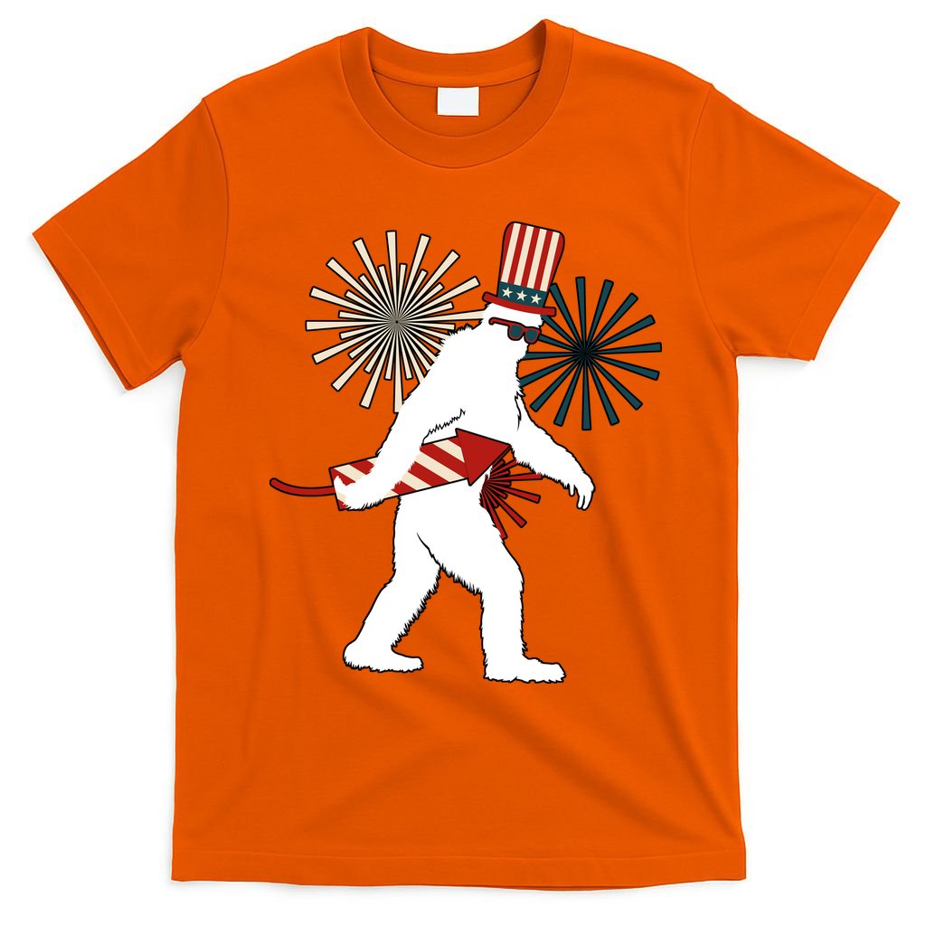 Patriotic Bigfoot Fireworks 4th of July T-Shirt