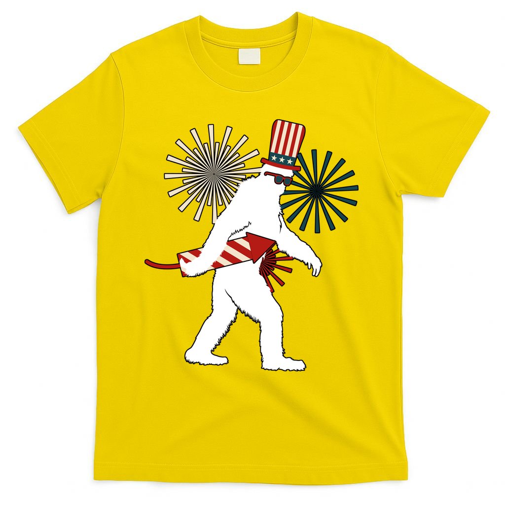 Patriotic Bigfoot Fireworks 4th of July T-Shirt