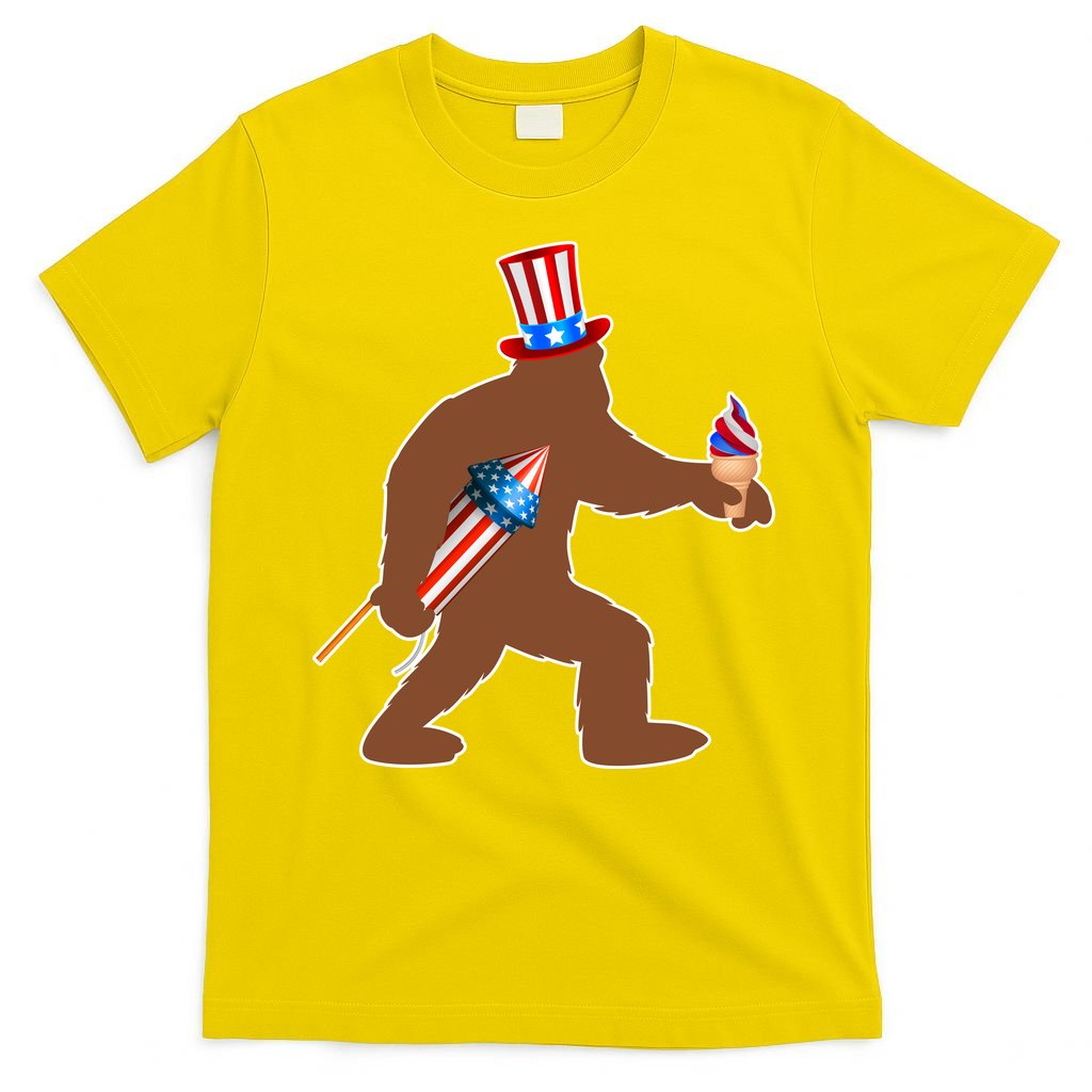 Patriotic Bigfoot Fireworks USA T-Shirt