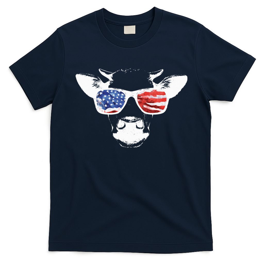 Patriotic Cow USA Flag Sunglasses T-Shirt