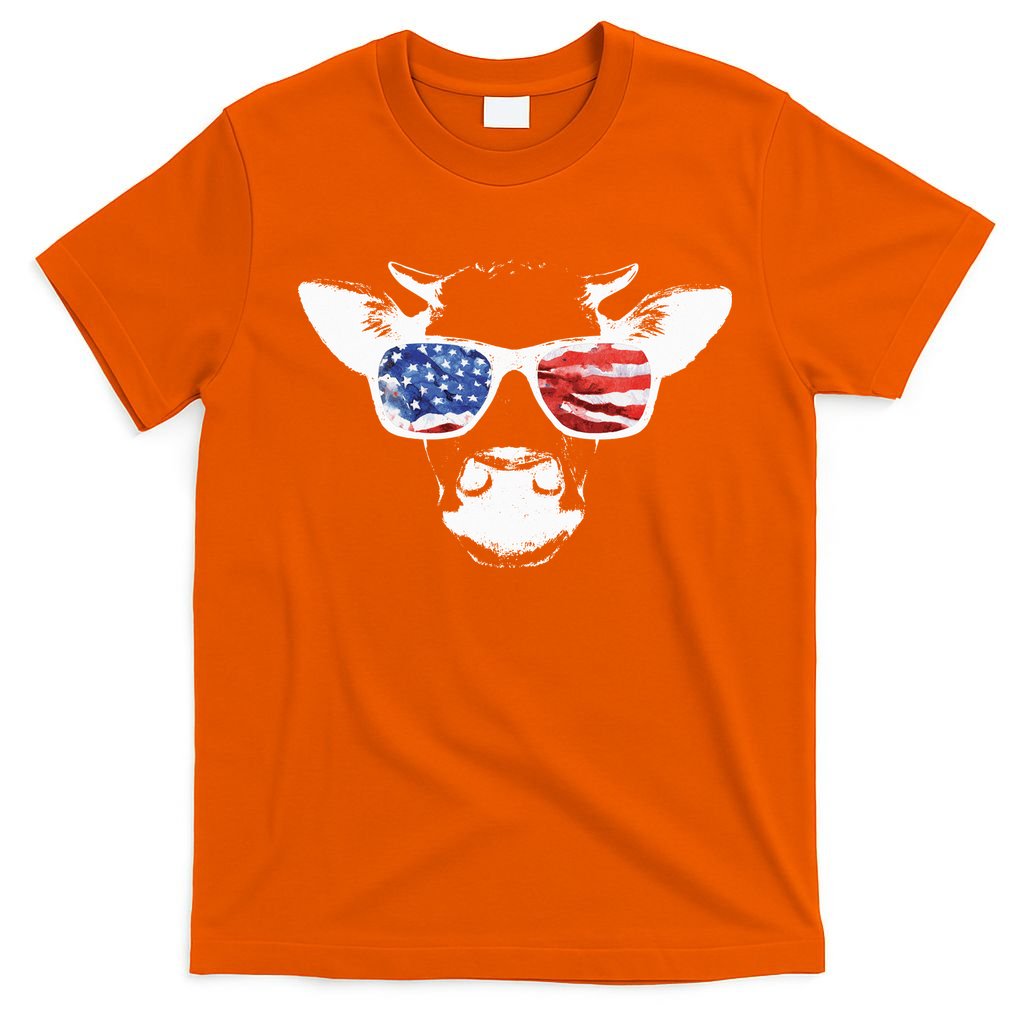 Patriotic Cow USA Flag Sunglasses T-Shirt