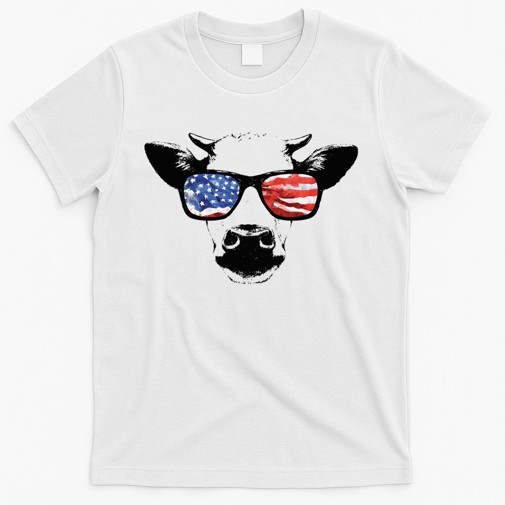 Patriotic Cow USA Flag Sunglasses T-Shirt