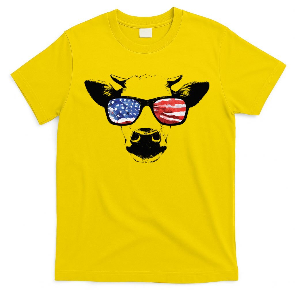 Patriotic Cow USA Flag Sunglasses T-Shirt