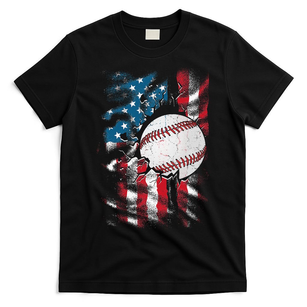 Patriotic Baseball 4th Of July USA American Flag T-Shirt