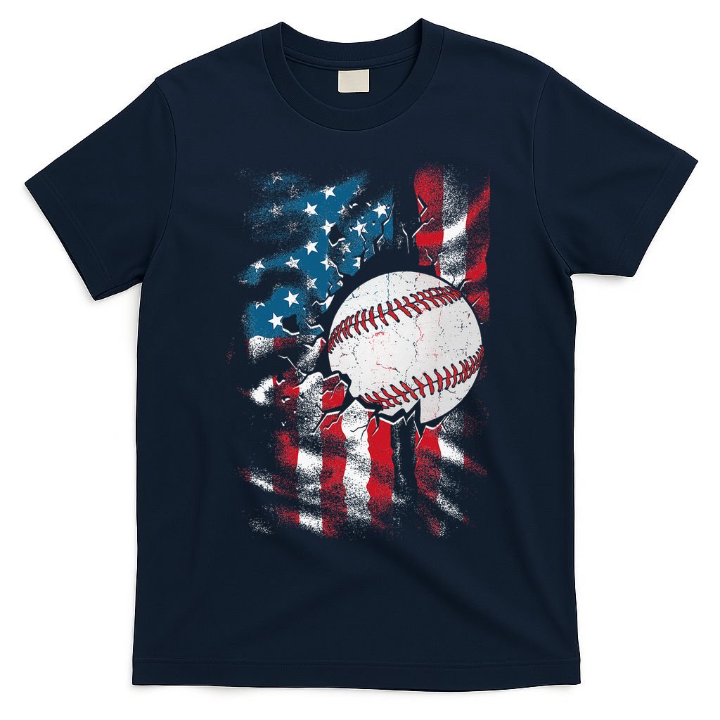 Patriotic Baseball 4th Of July USA American Flag T-Shirt