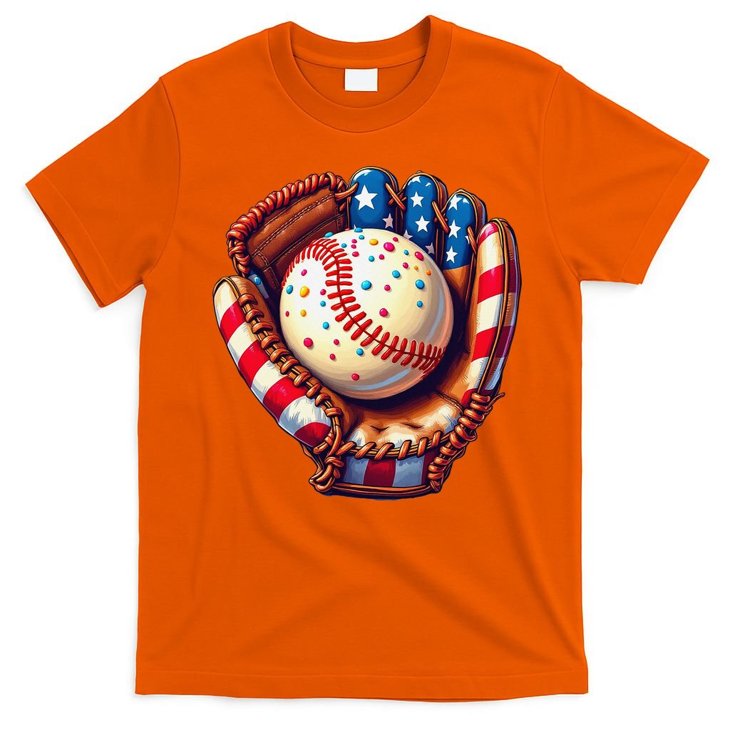 Patriotic Baseball Glove Drip Ice Cream Sprinkles 4th July T-Shirt