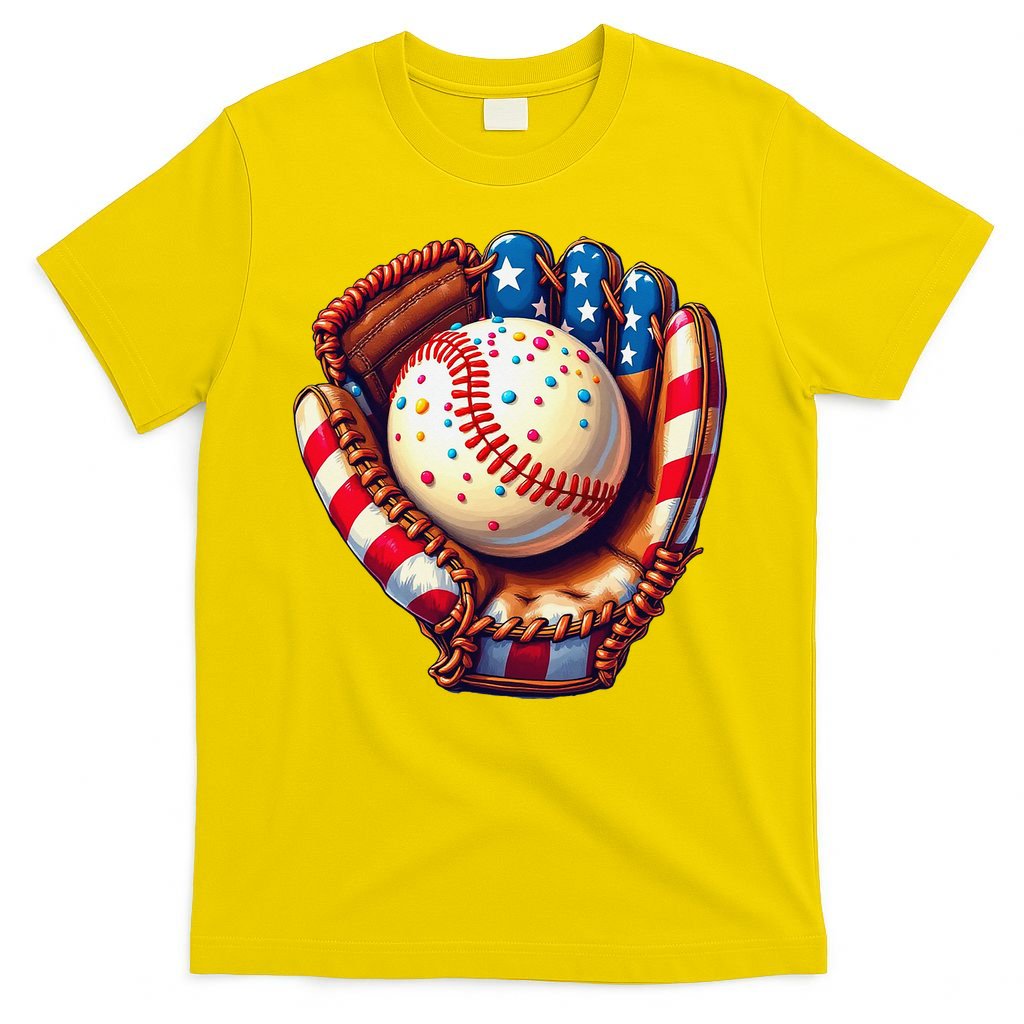 Patriotic Baseball Glove Drip Ice Cream Sprinkles 4th July T-Shirt
