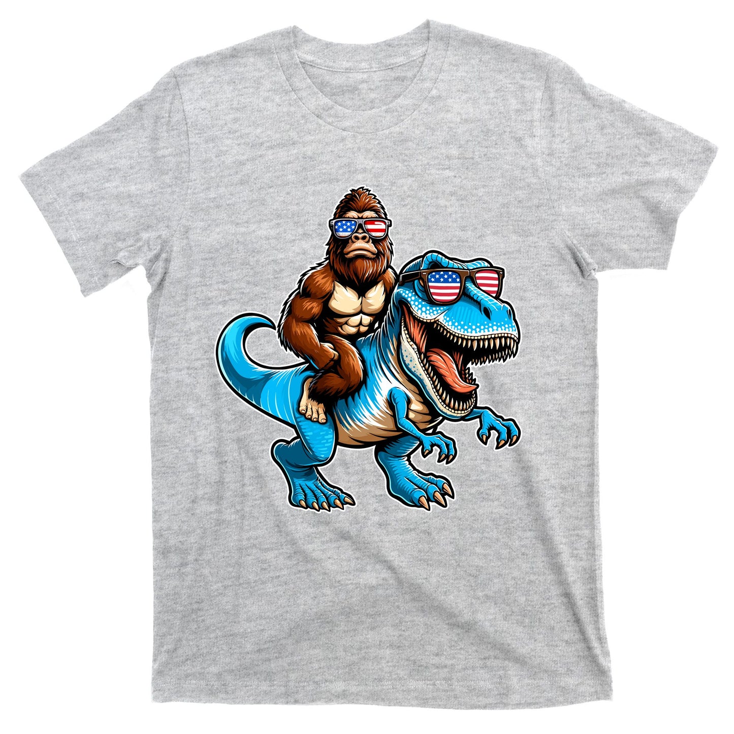 Patriotic Bigfoot Riding T Rex T-Shirt