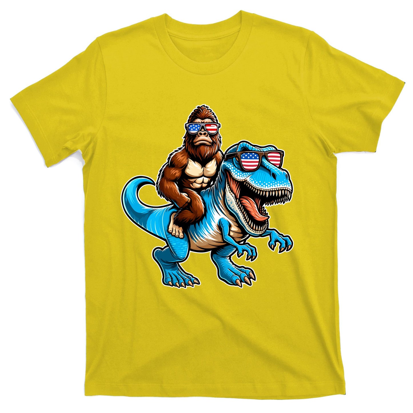 Patriotic Bigfoot Riding T Rex T-Shirt