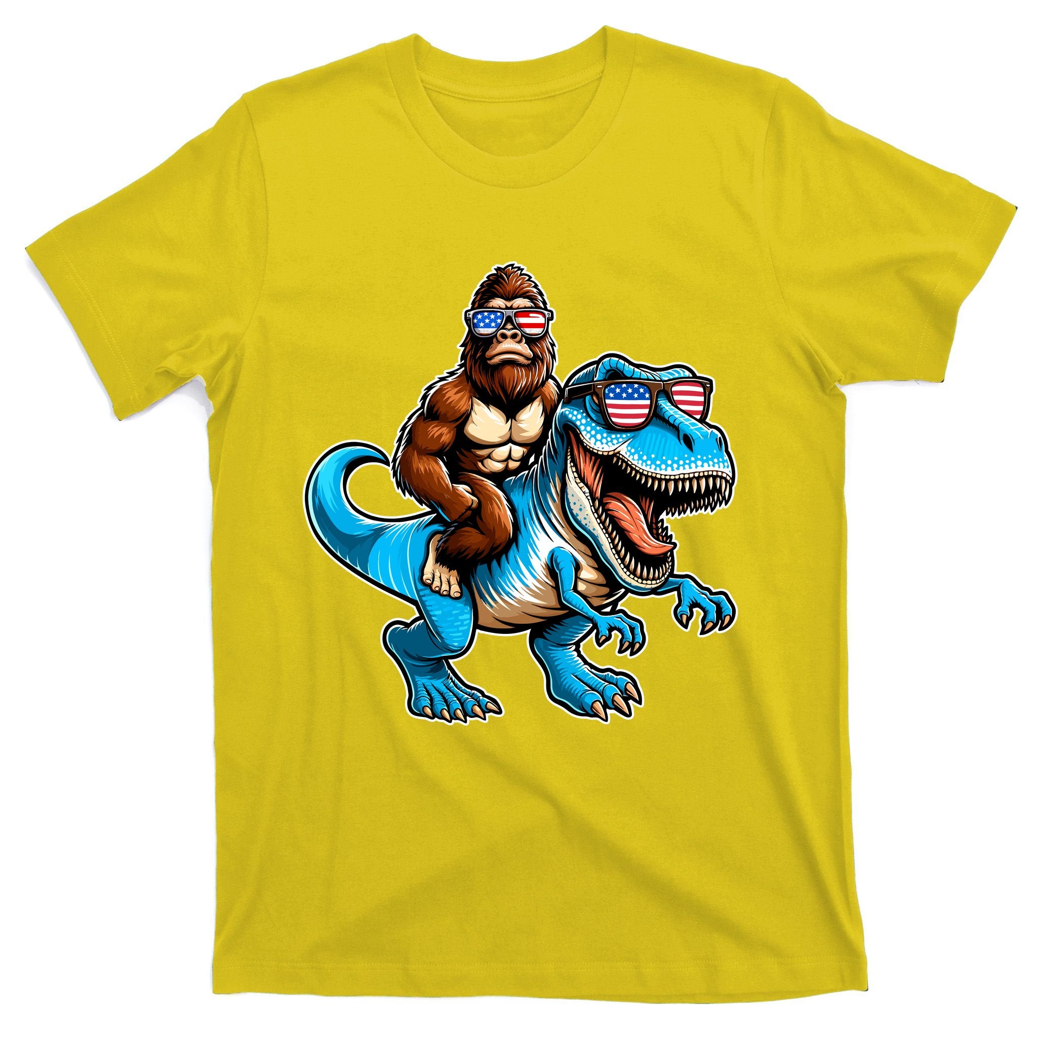Patriotic Bigfoot Riding T Rex T-Shirt