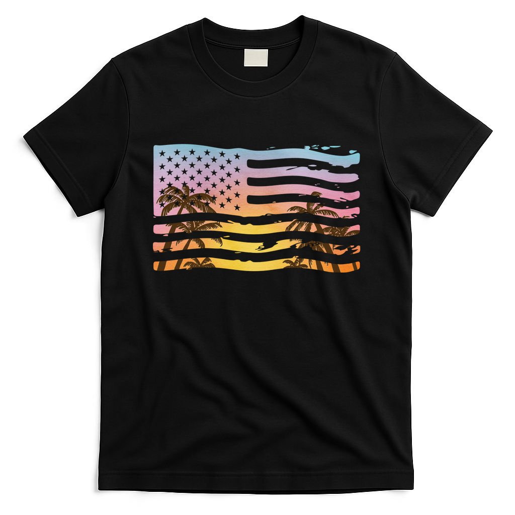 Patriotic Beach Usa Tropical Flag T-Shirt