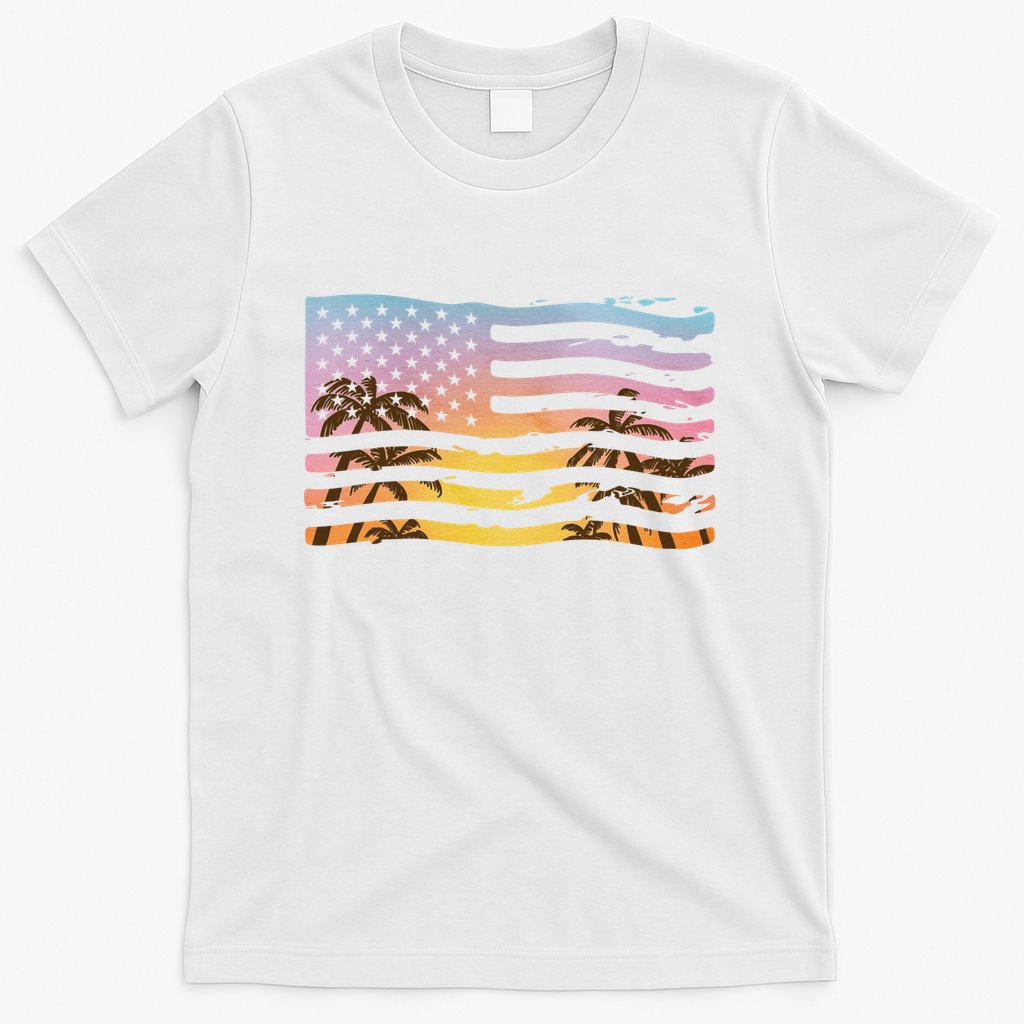 Patriotic Beach Usa Tropical Flag T-Shirt