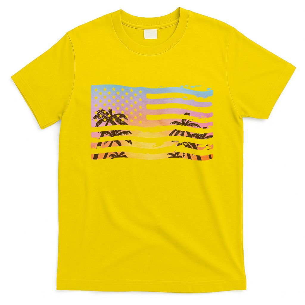 Patriotic Beach Usa Tropical Flag T-Shirt