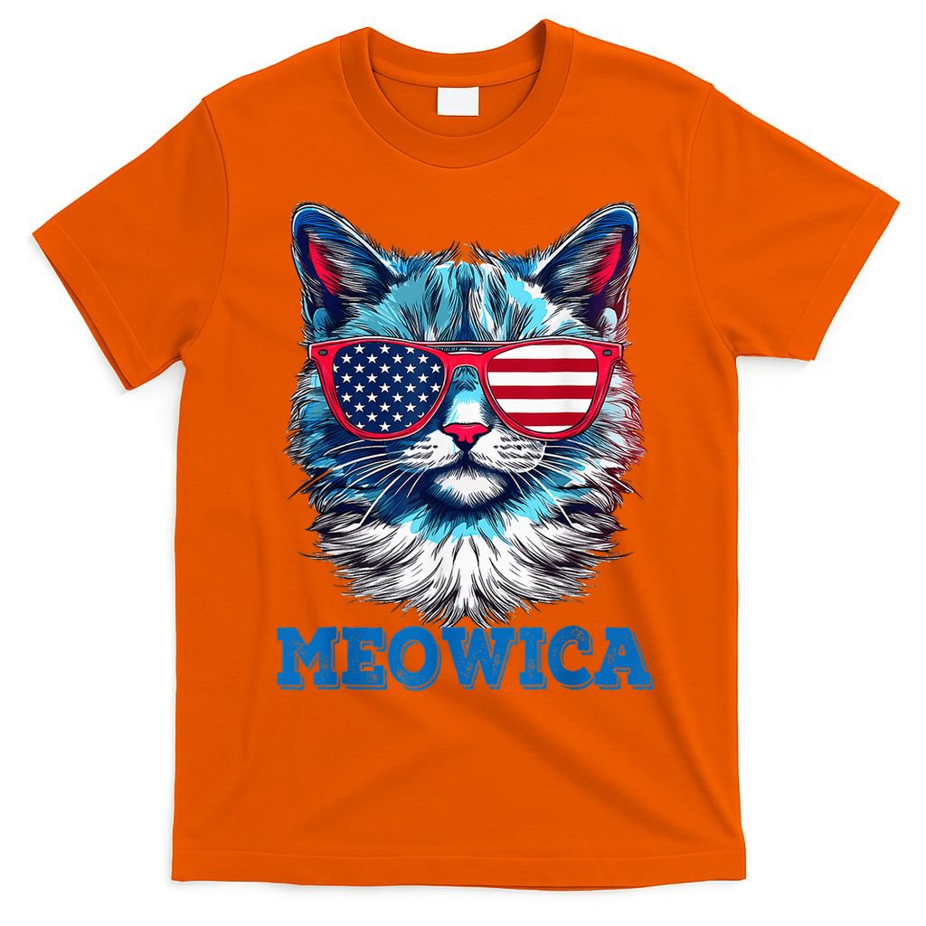 Patriotic Cat Sunglasses American Flag 4th of July Meowica T-Shirt