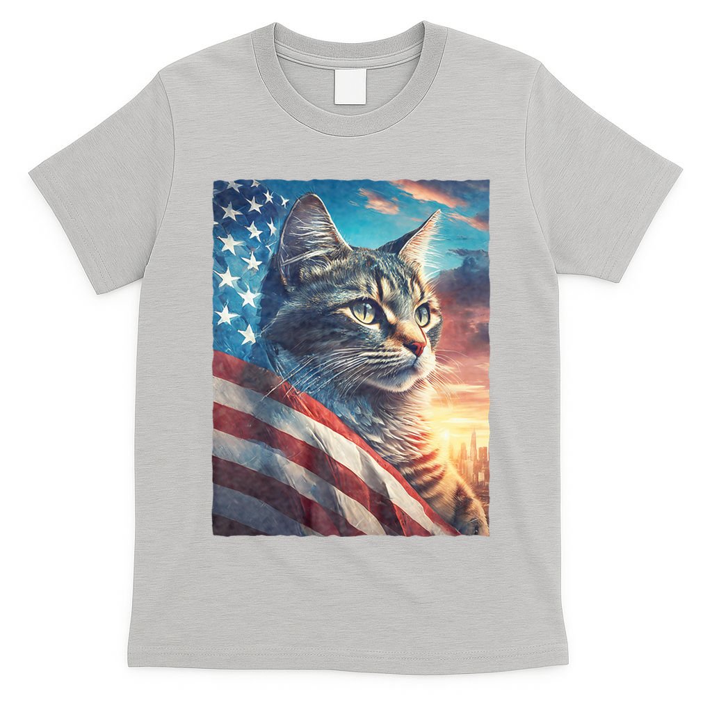 Patriotic Cat With Us Flag 4th Of July T-Shirt