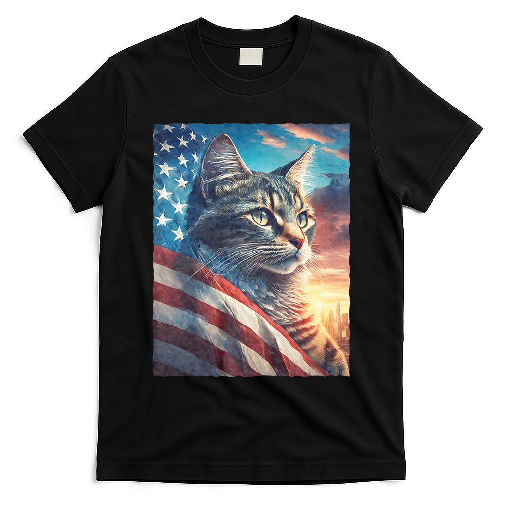 Patriotic Cat With Us Flag 4th Of July T-Shirt