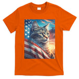 Patriotic Cat With Us Flag 4th Of July T-Shirt